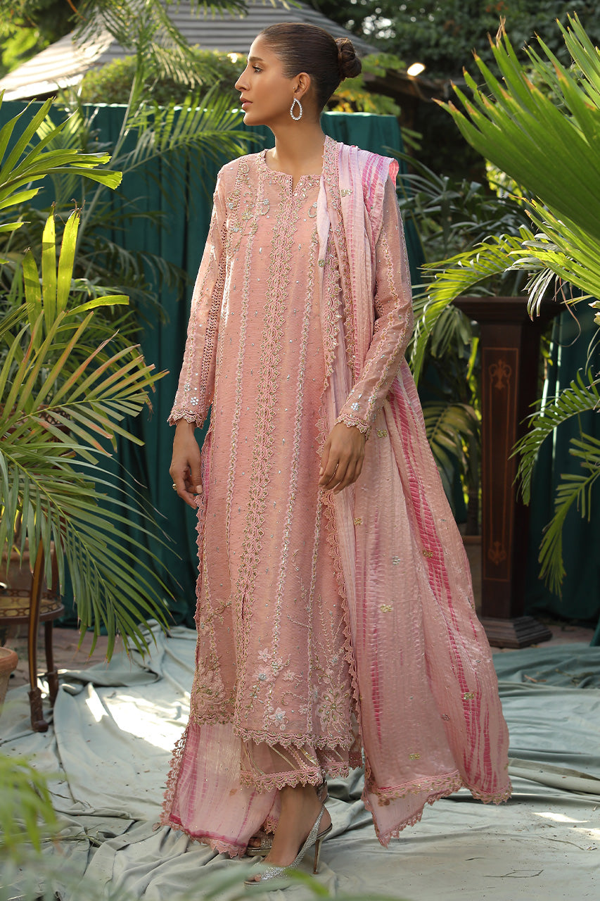 Pakistani Pink Zardozi Cotton Zari & Silk Salwar Kameez (3-Piece) - Image 4