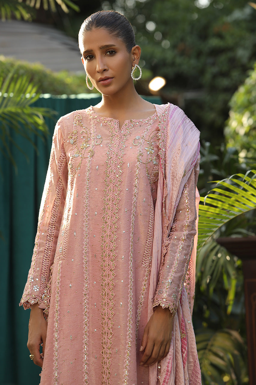 Pakistani Pink Zardozi Cotton Zari & Silk Salwar Kameez (3-Piece) - Image 6