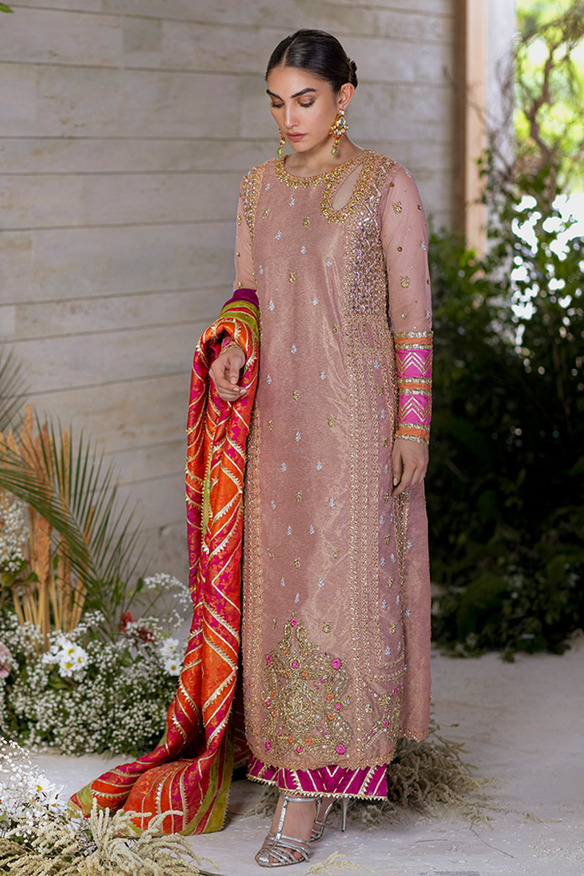 Salmon Peach Zardozi Cotton Zari Salwar Kameez (3-Piece) - Image 1