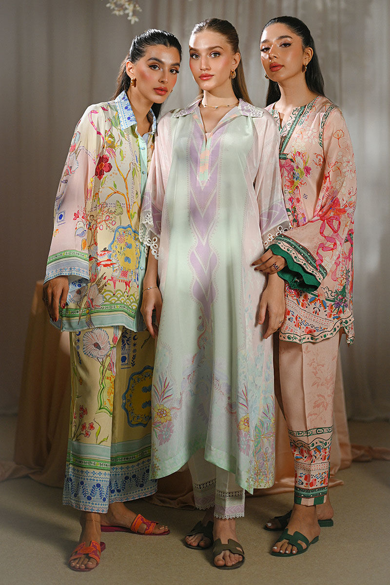 Pakistani Pastel Pink & Mint Embroidered Crepe Tunic Set (2-Piece) - Image 7