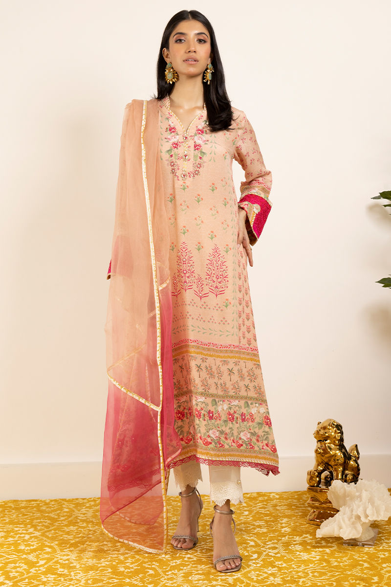 Blush Pink Embroidered Pure Crepe Salwar Kameez (3-Piece) - Image 1