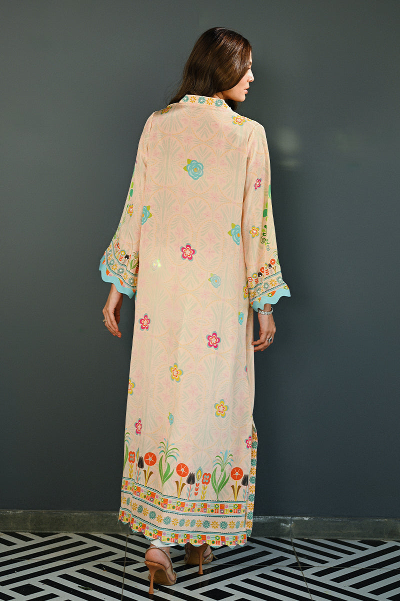 Pakistani Peach Printed Pure Crepe Long Shirt (1-Pc) - Image 2