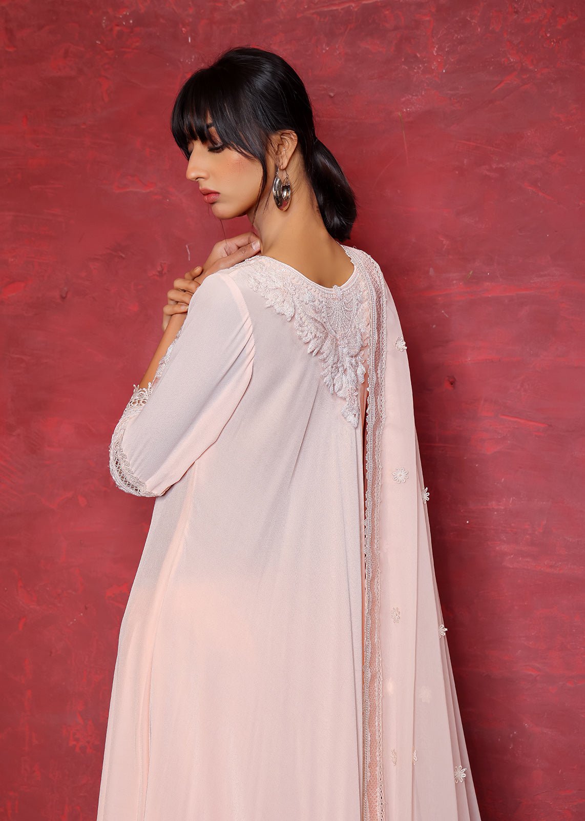 Soft Pink Dori Embroidered Crepe Salwar Kameez (3-Piece) - Image 3