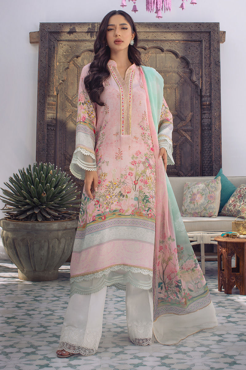 Powder Pink Digital Print Crepe Silk Salwar Kameez (3-Piece) - Image 1