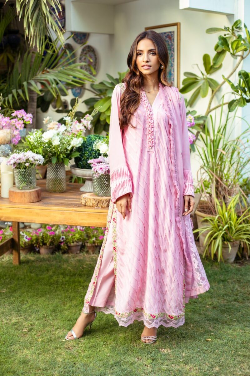 Pale Pink Embroidered Crepe Silk Salwar Kameez (3-Piece) - Image 1