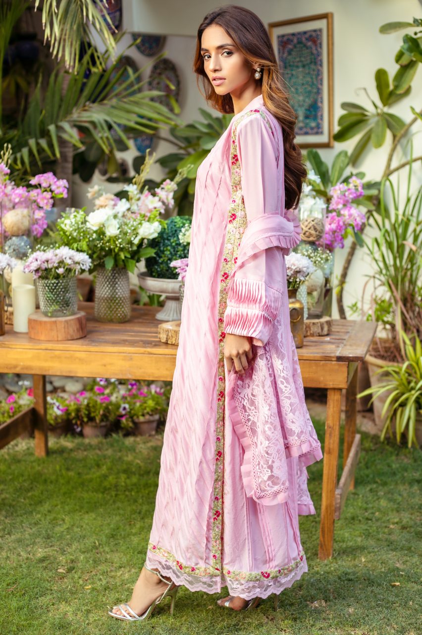 Pale Pink Embroidered Crepe Silk Salwar Kameez (3-Piece) - Image 3