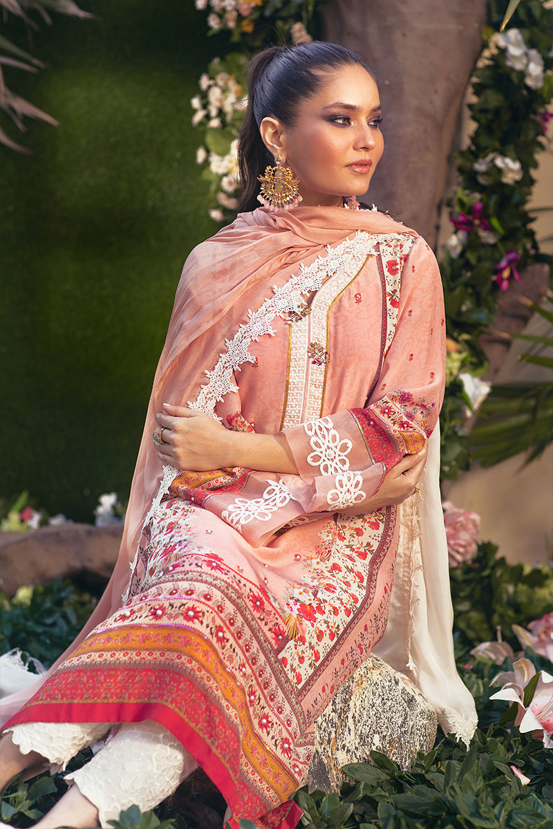 Pakistani Rose Pink Embroidered Crepe Silk Salwar Kameez (3-Piece) - Image 2