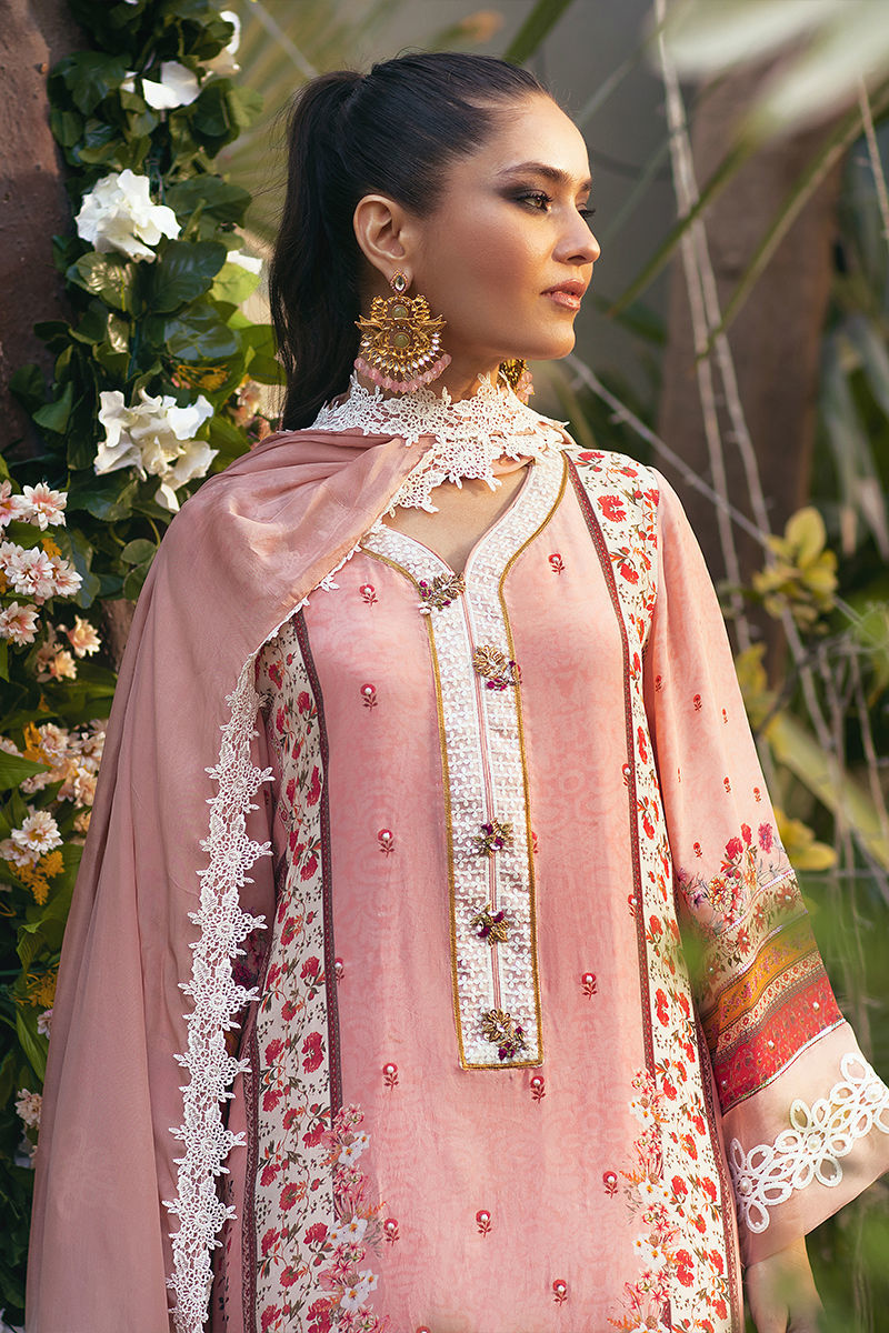 Pakistani Rose Pink Embroidered Crepe Silk Salwar Kameez (3-Piece) - Image 3