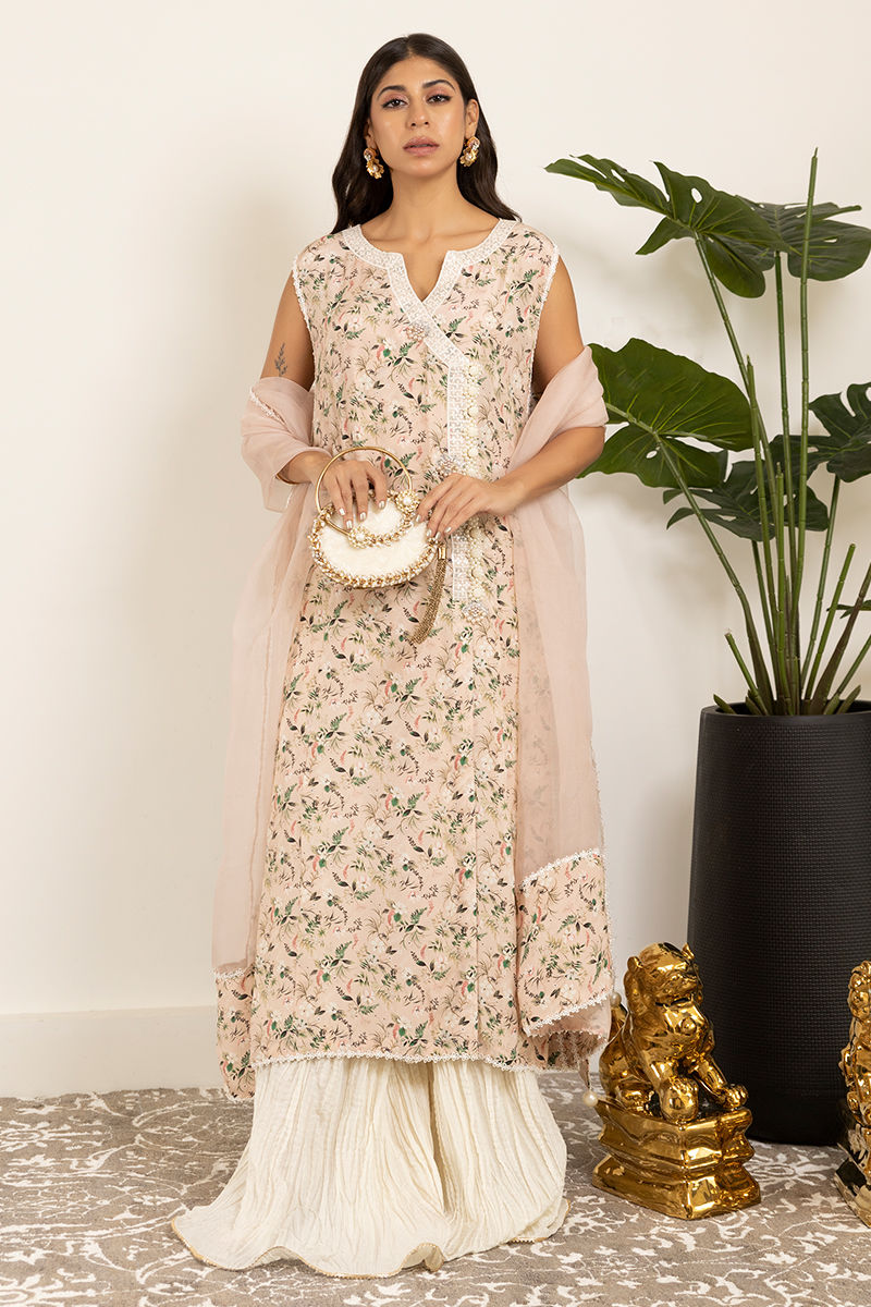 Soft Pink Embroidered Crepe Silk Salwar Kameez (3-Piece) - Image 1