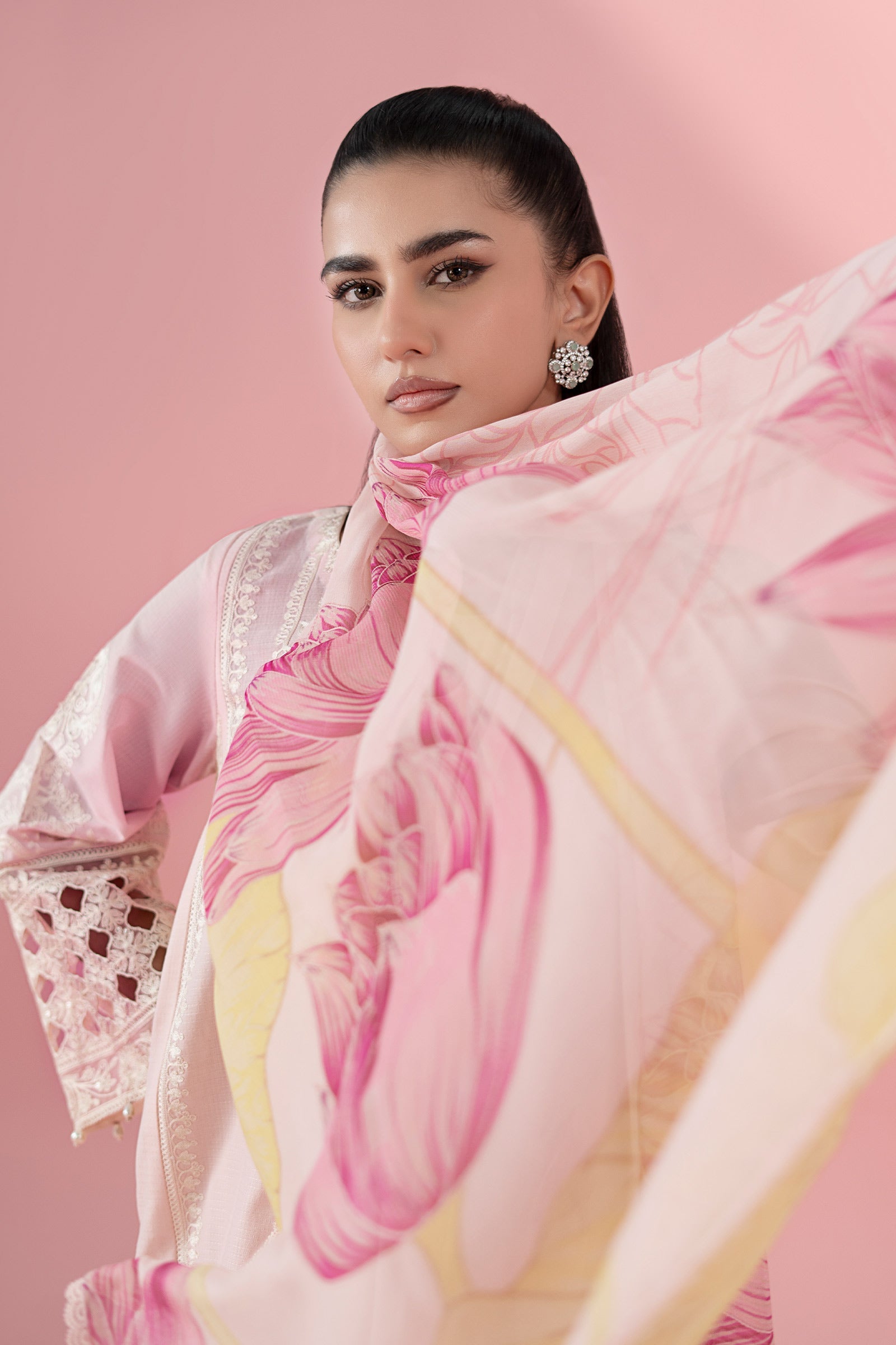 Pastel Pink Embroidered Dobby Salwar Kameez (3-Piece) - Image 3