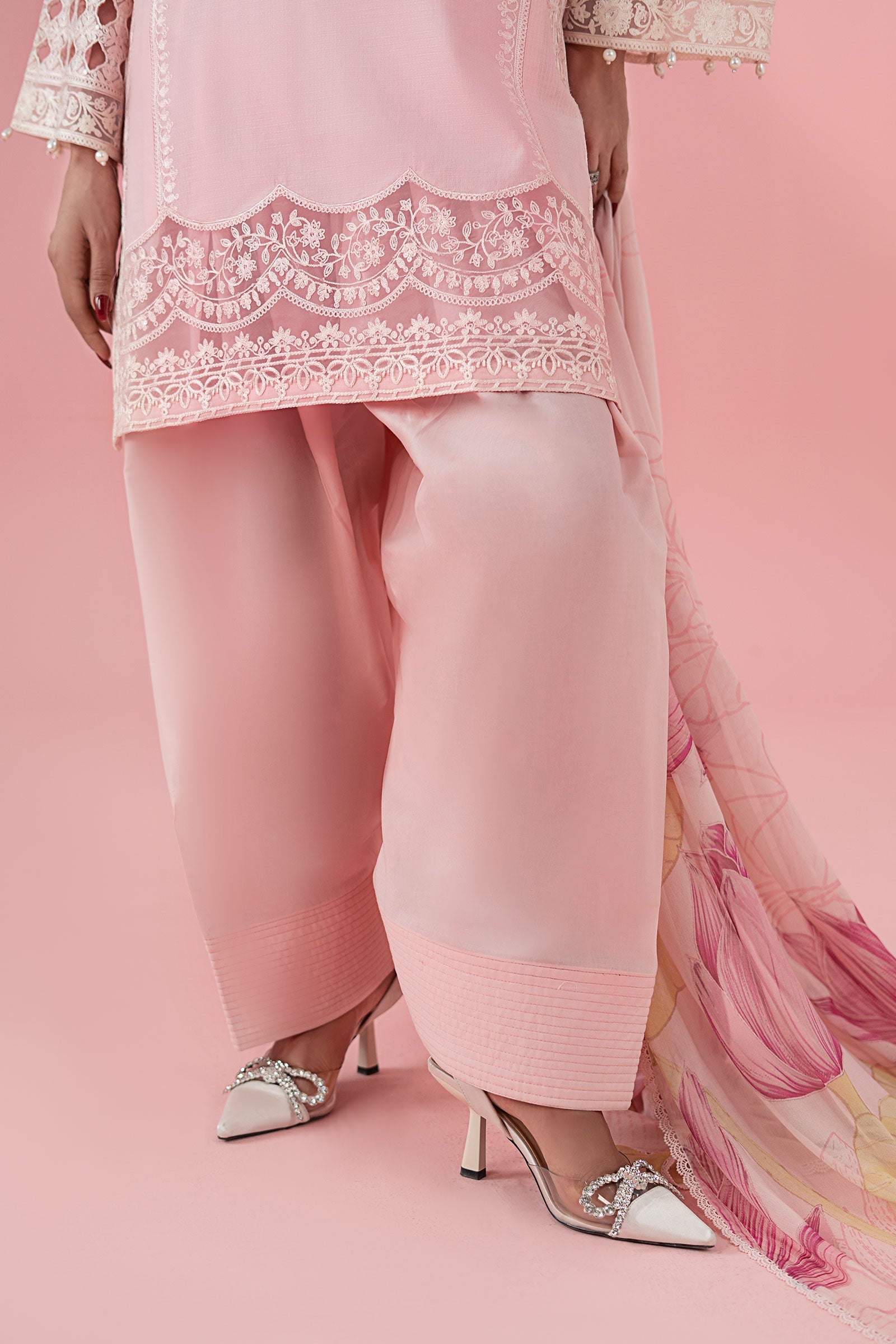 Pastel Pink Embroidered Dobby Salwar Kameez (3-Piece) - Image 5