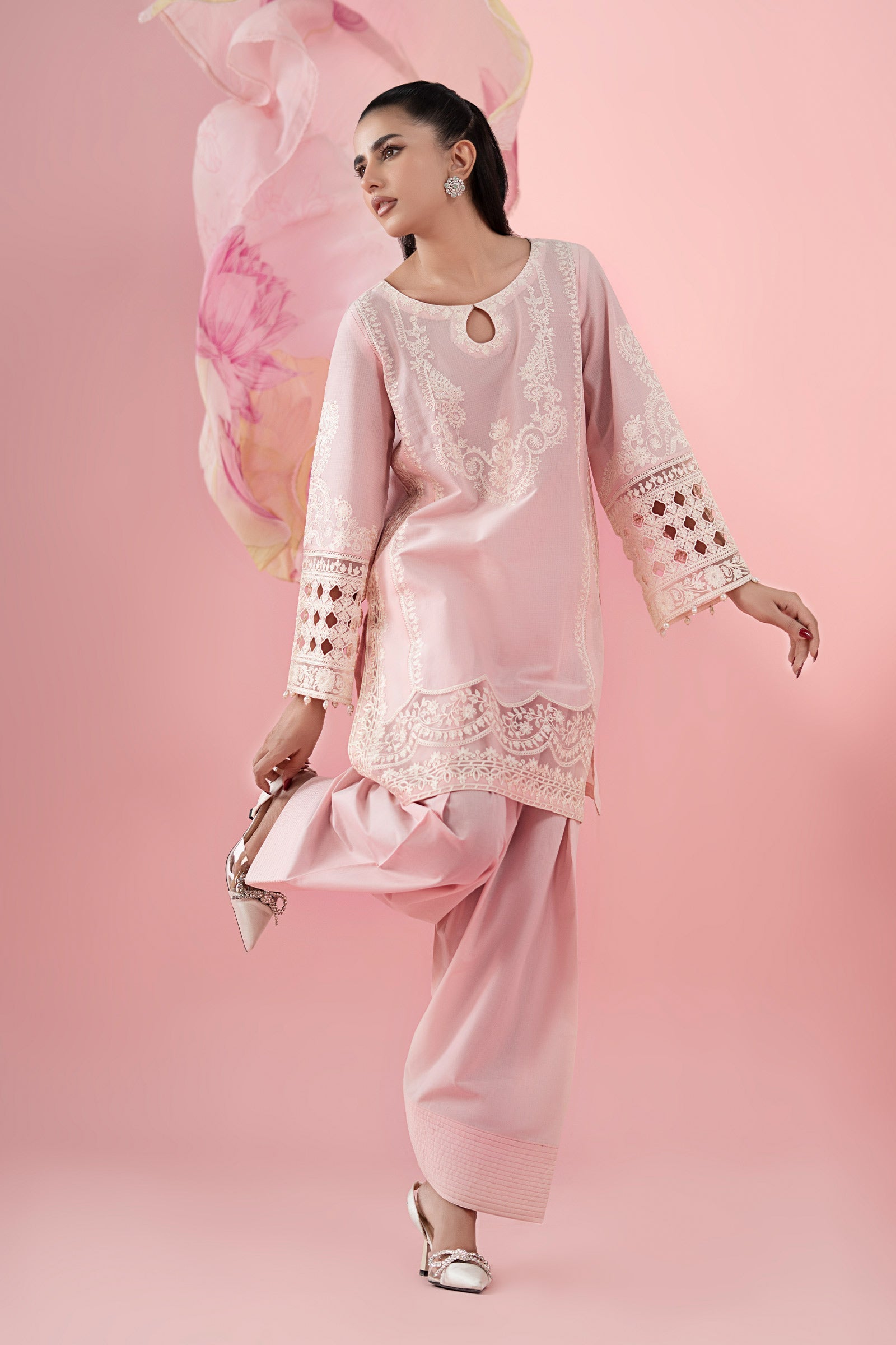 Pastel Pink Embroidered Dobby Salwar Kameez (3-Piece) - Image 6