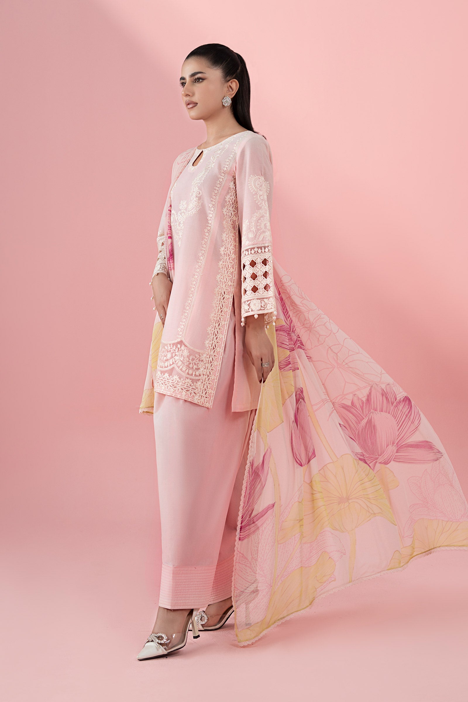 Pastel Pink Embroidered Dobby Salwar Kameez (3-Piece) - Image 7