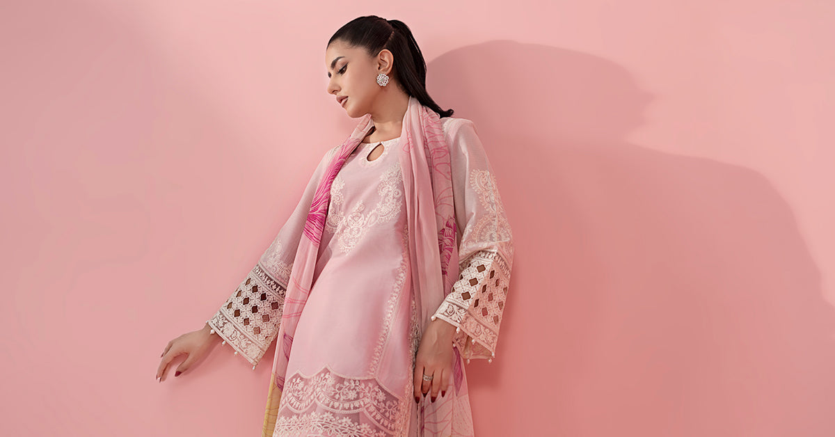 Pastel Pink Embroidered Dobby Salwar Kameez (3-Piece) - Image 9