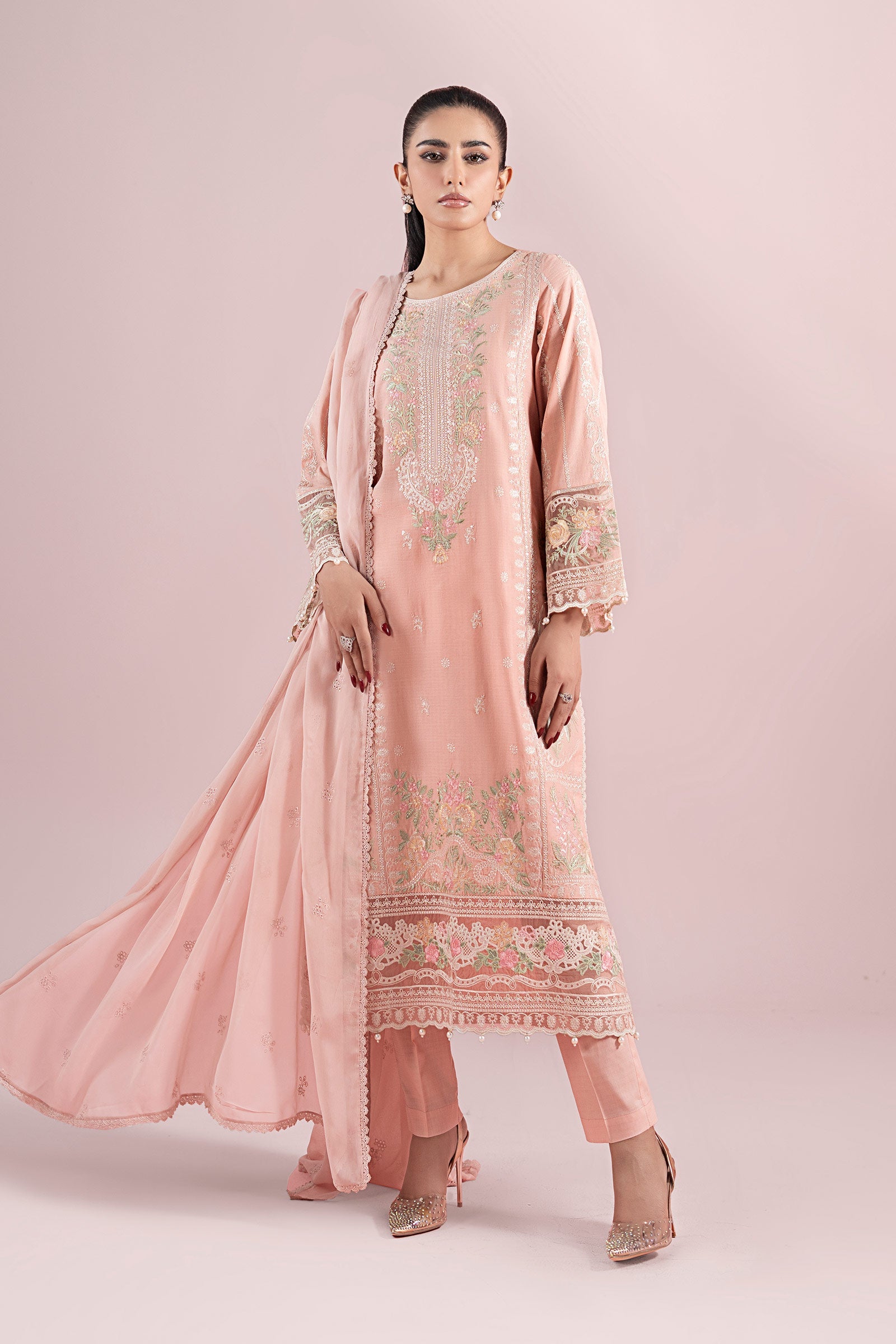 Pastel Pink Embroidered Dobby 3-Piece Suit - Image 2