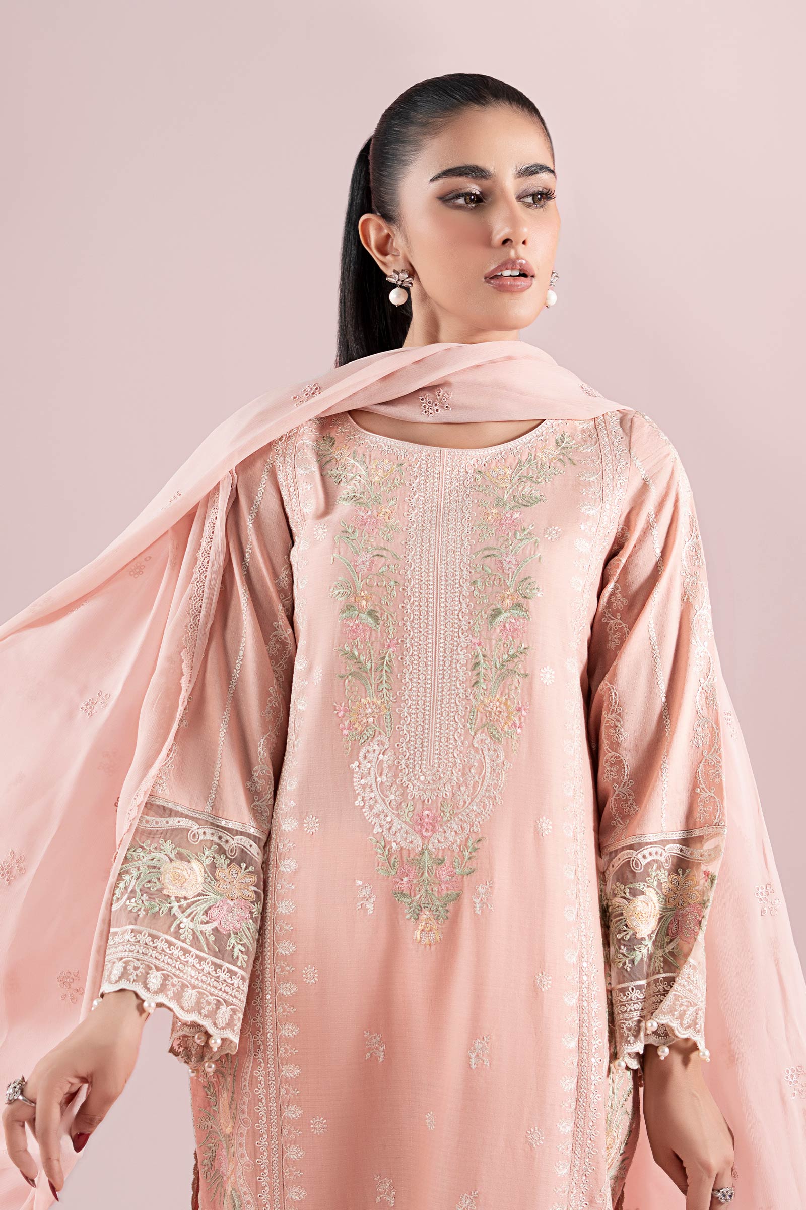 Pastel Pink Embroidered Dobby 3-Piece Suit - Image 3