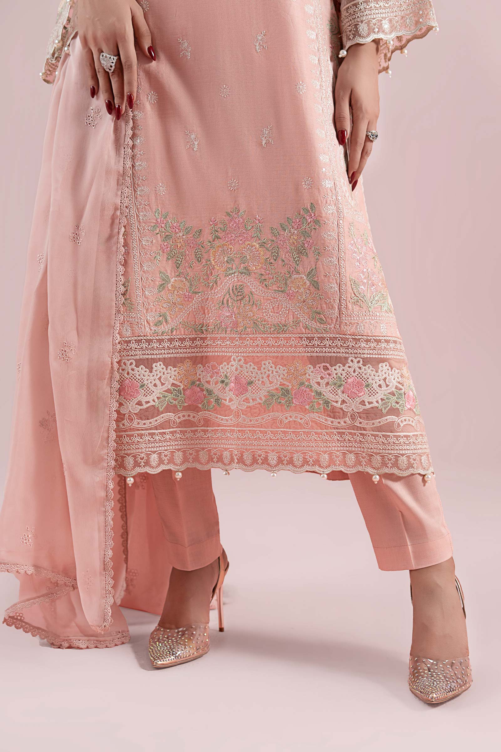 Pastel Pink Embroidered Dobby 3-Piece Suit - Image 6