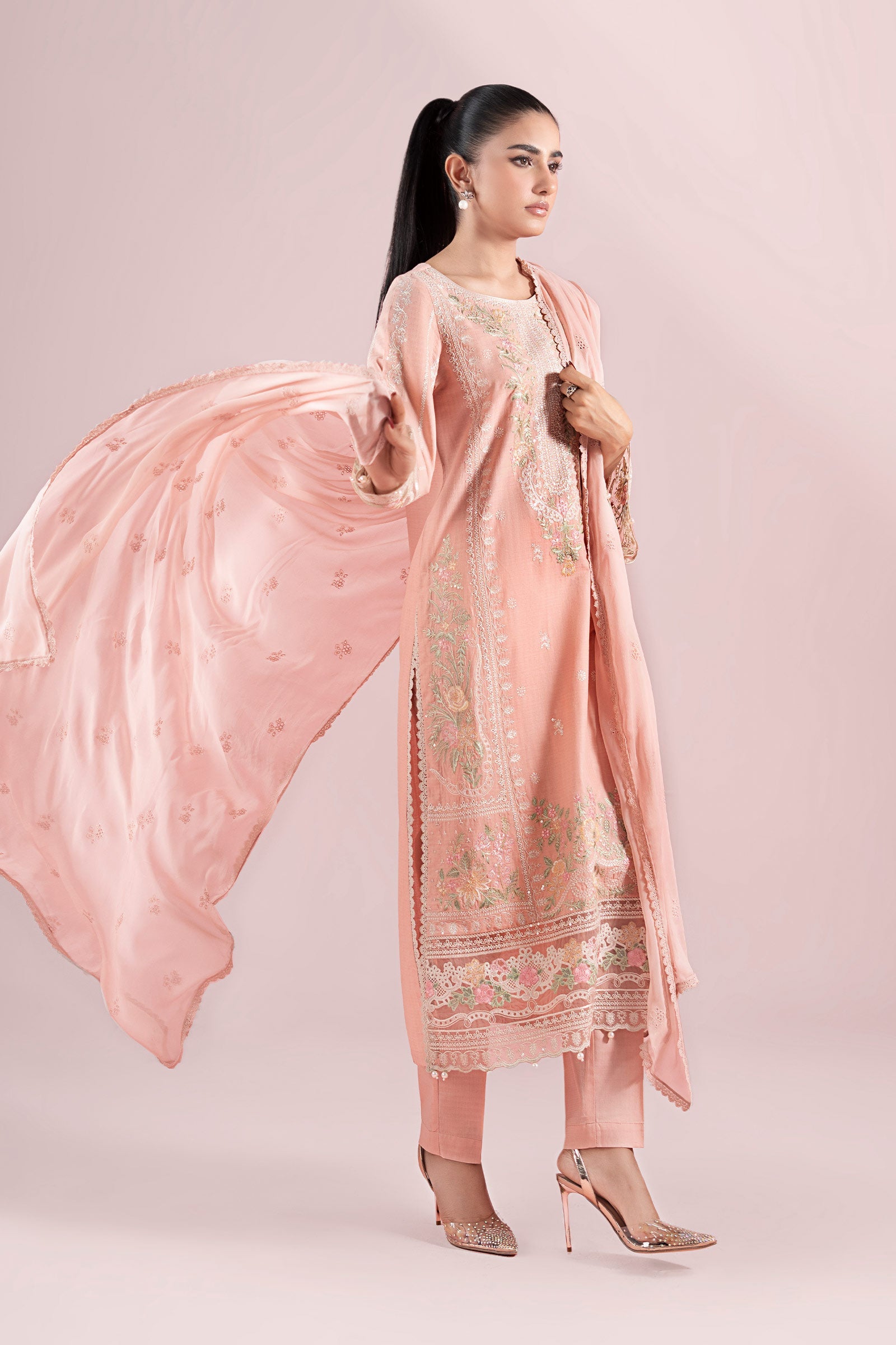 Pastel Pink Embroidered Dobby 3-Piece Suit - Image 7