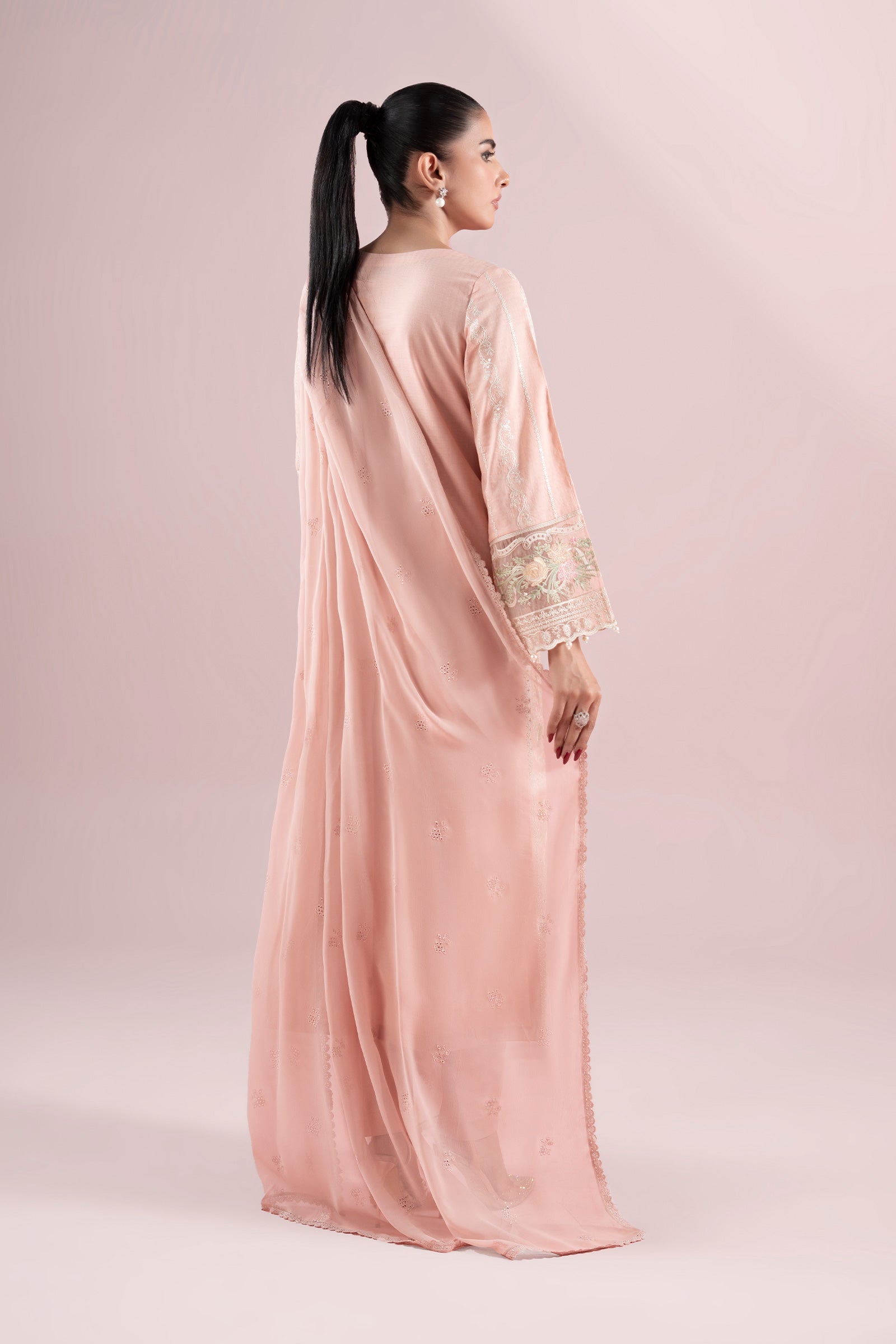Pastel Pink Embroidered Dobby 3-Piece Suit - Image 8