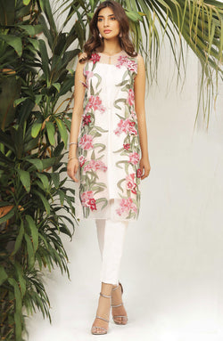 Powder Pink 3D Floral Double Net Salwar Kameez (3-Piece) - Image 1