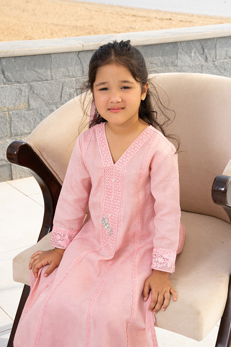 Pakistani Pastel Pink Embroidered Embossed Fabric Salwar Kameez (2-Piece) - Image 3