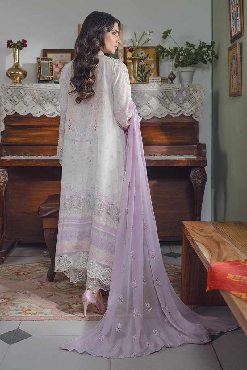 Pakistani Lilac Ivory Embroidered Lawn Salwar Kameez (3-Piece) - Image 3