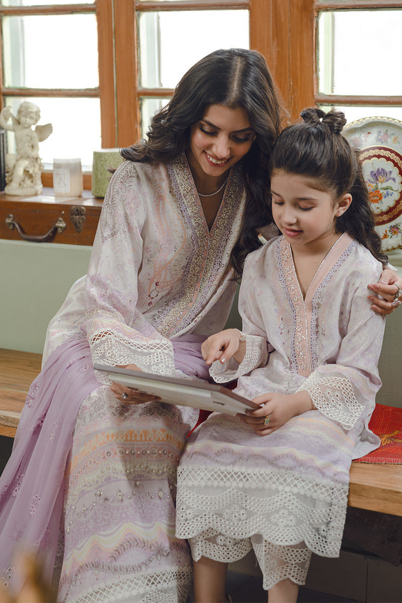 Pakistani Lilac Ivory Embroidered Lawn Salwar Kameez (3-Piece) - Image 9