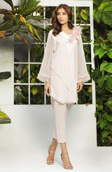 Pakistani Powder Pink 3D Floral Georgette Chiffon Salwar Kameez (2-Piece) - Image 2