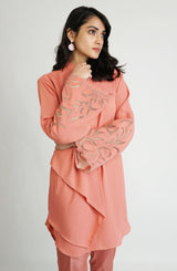 Salmon Pink Cutwork Georgette Chiffon Salwar Kameez (2-Piece) - Image 3