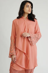 Salmon Pink Cutwork Georgette Chiffon Salwar Kameez (2-Piece) - Image 5