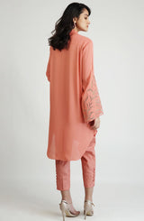 Salmon Pink Cutwork Georgette Chiffon Salwar Kameez (2-Piece) - Image 6
