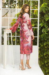 Rose Pink Floral Georgette Chiffon Midi Tunic (2-Piece) - Image 4