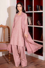 Chai Pink Self-Embroidered Georgette Chiffon Kurta Set (3-Piece) - Image 5