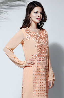 Peach Cutwork Georgette-Chiffon Tunic (1-Pc) - Image 1