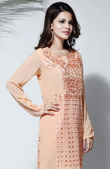 Peach Cutwork Georgette-Chiffon Tunic (1-Pc) - Image 2