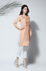 Peach Cutwork Georgette-Chiffon Tunic (1-Pc) - Image 3