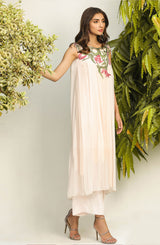 Pakistani Powder Pink Floral Appliqué Georgette Salwar Kameez (2-Piece) - Image 3