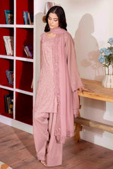 Chai Pink Embroidered Georgette Chiffon Kurta Set (3-Piece) - Image 2