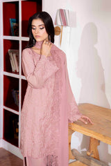 Chai Pink Embroidered Georgette Chiffon Kurta Set (3-Piece) - Image 3