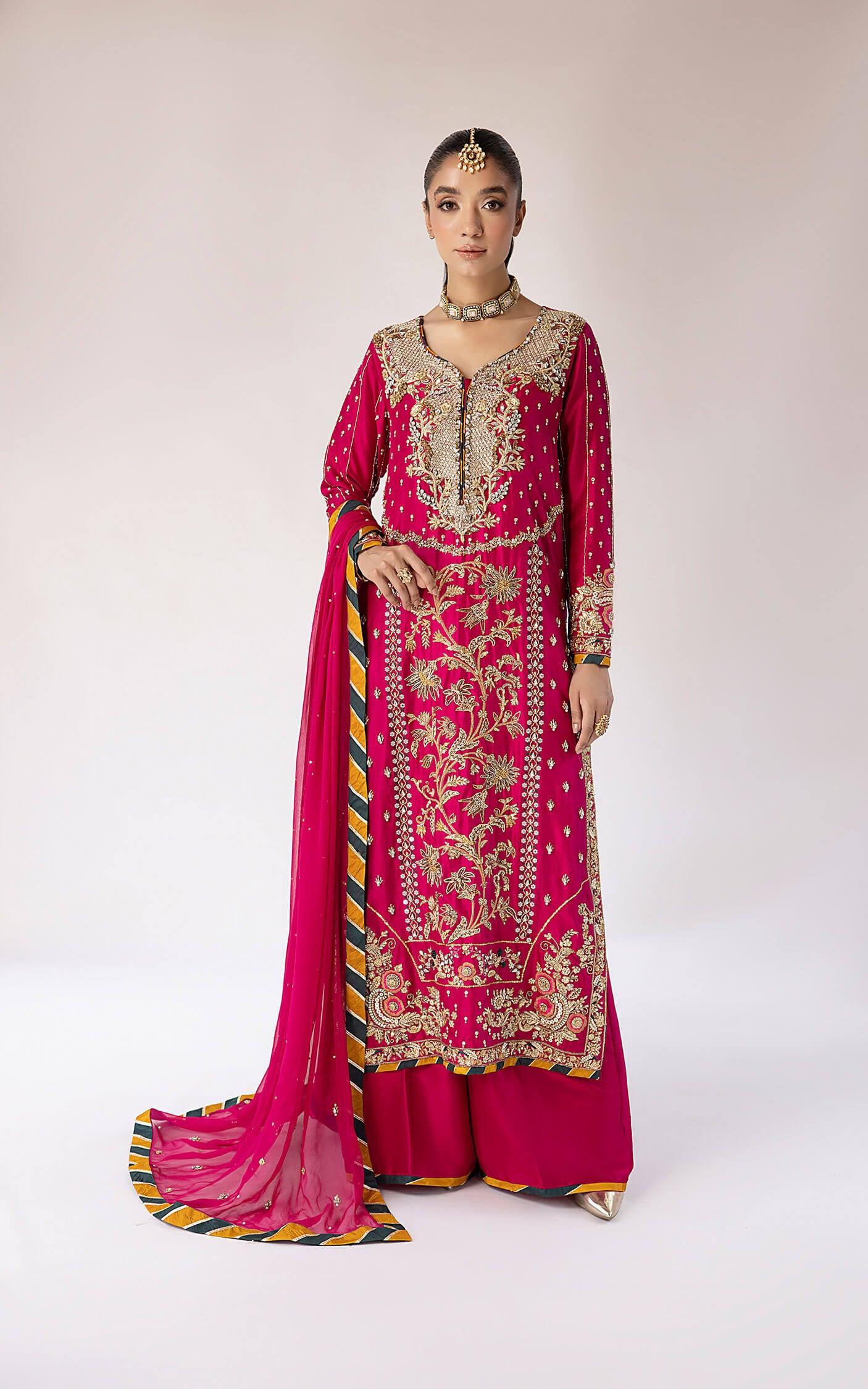 Pakistani Fuchsia Embroidered Georgette Salwar Kameez (3-Piece) - Image 5