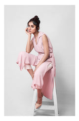 Calamine Pink Georgette Chiffon Tunic with Raw Silk Pants (2-Piece) - Image 4