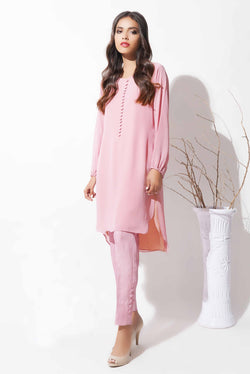 Tea Pink Schiffli Georgette Chiffon Salwar Kameez (3-Piece) - Image 1