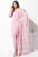 Tea Pink Schiffli Georgette Chiffon Salwar Kameez (3-Piece) - Image 4