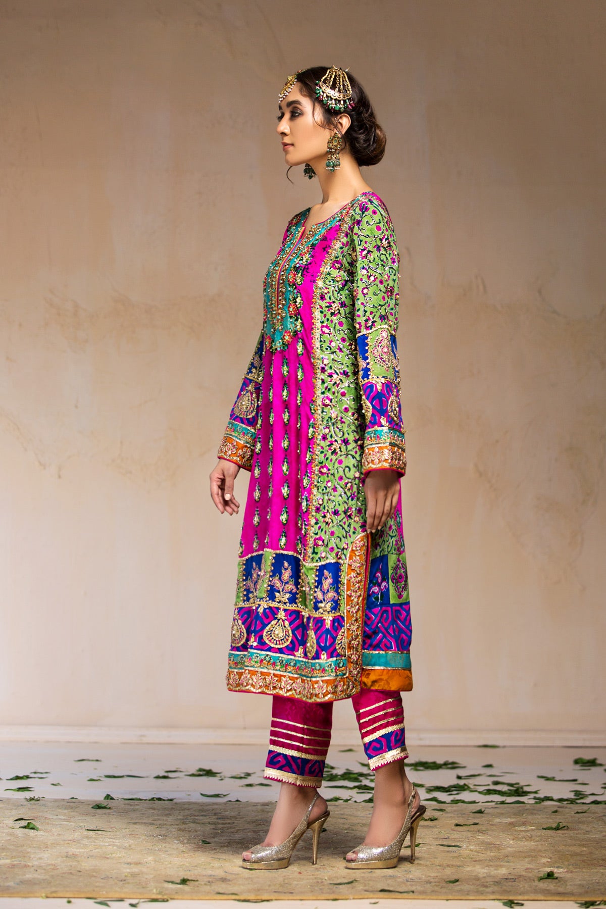 Pakistani Pink & Green Block Print Grip Shirt (2-Piece) - Image 2