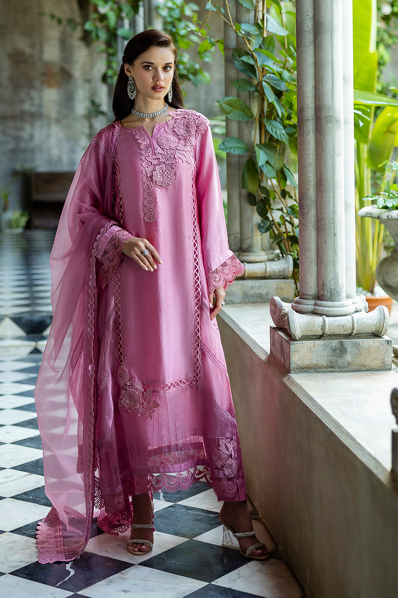 Pakistani Pink Jacquard Salwar Kameez with Organza Dupatta (3-Piece) - Image 1