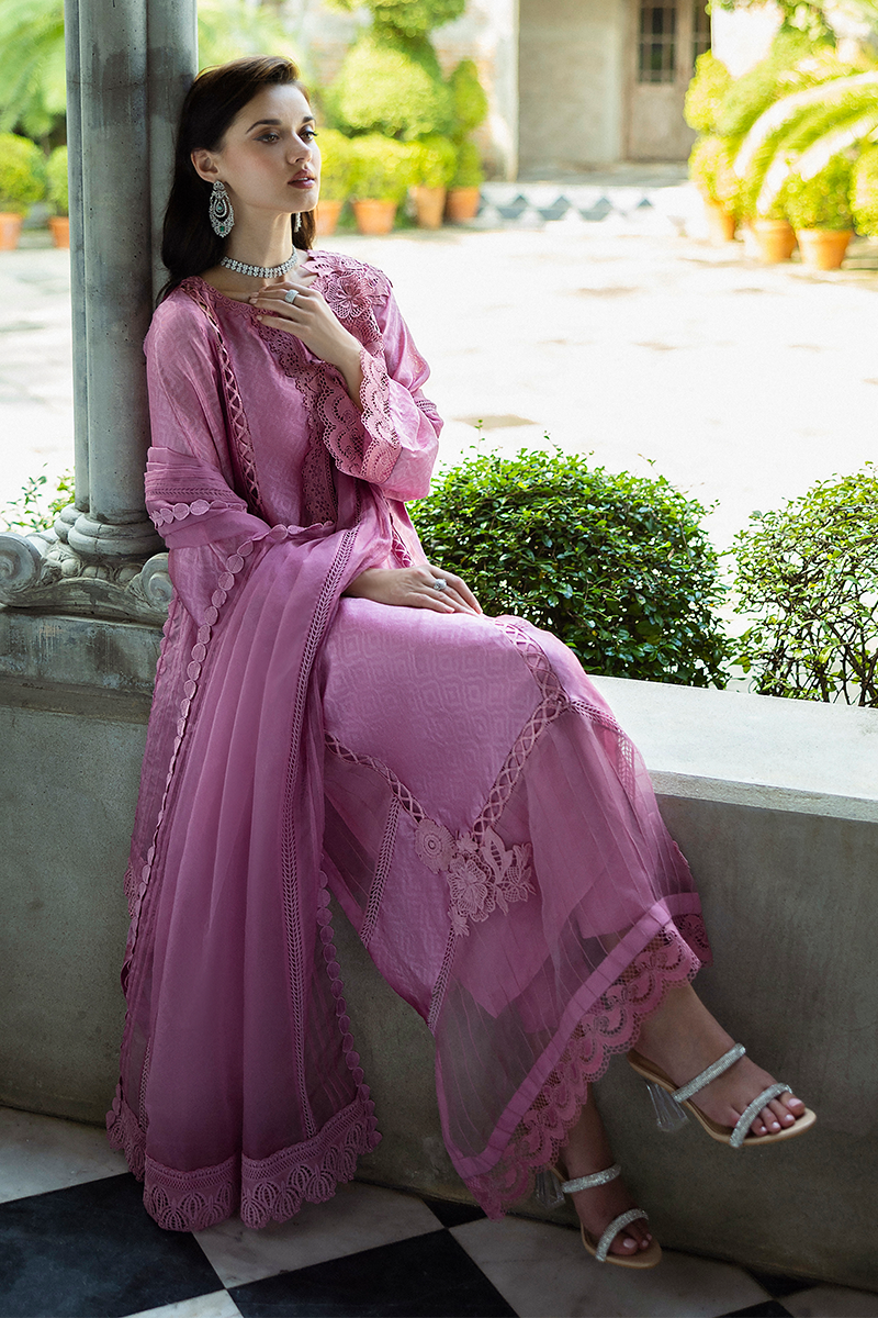 Pakistani Pink Jacquard Salwar Kameez with Organza Dupatta (3-Piece) - Image 11