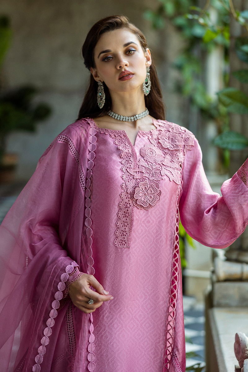 Pakistani Pink Jacquard Salwar Kameez with Organza Dupatta (3-Piece) - Image 13