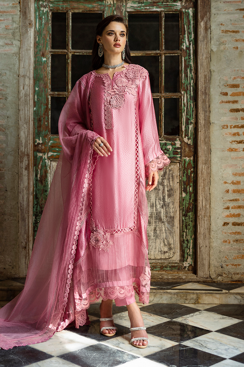 Pakistani Pink Jacquard Salwar Kameez with Organza Dupatta (3-Piece) - Image 15