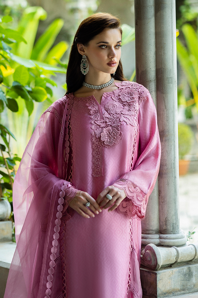 Pakistani Pink Jacquard Salwar Kameez with Organza Dupatta (3-Piece) - Image 19