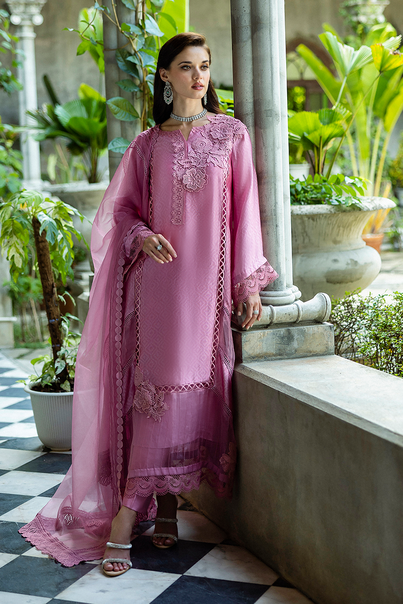 Pakistani Pink Jacquard Salwar Kameez with Organza Dupatta (3-Piece) - Image 20